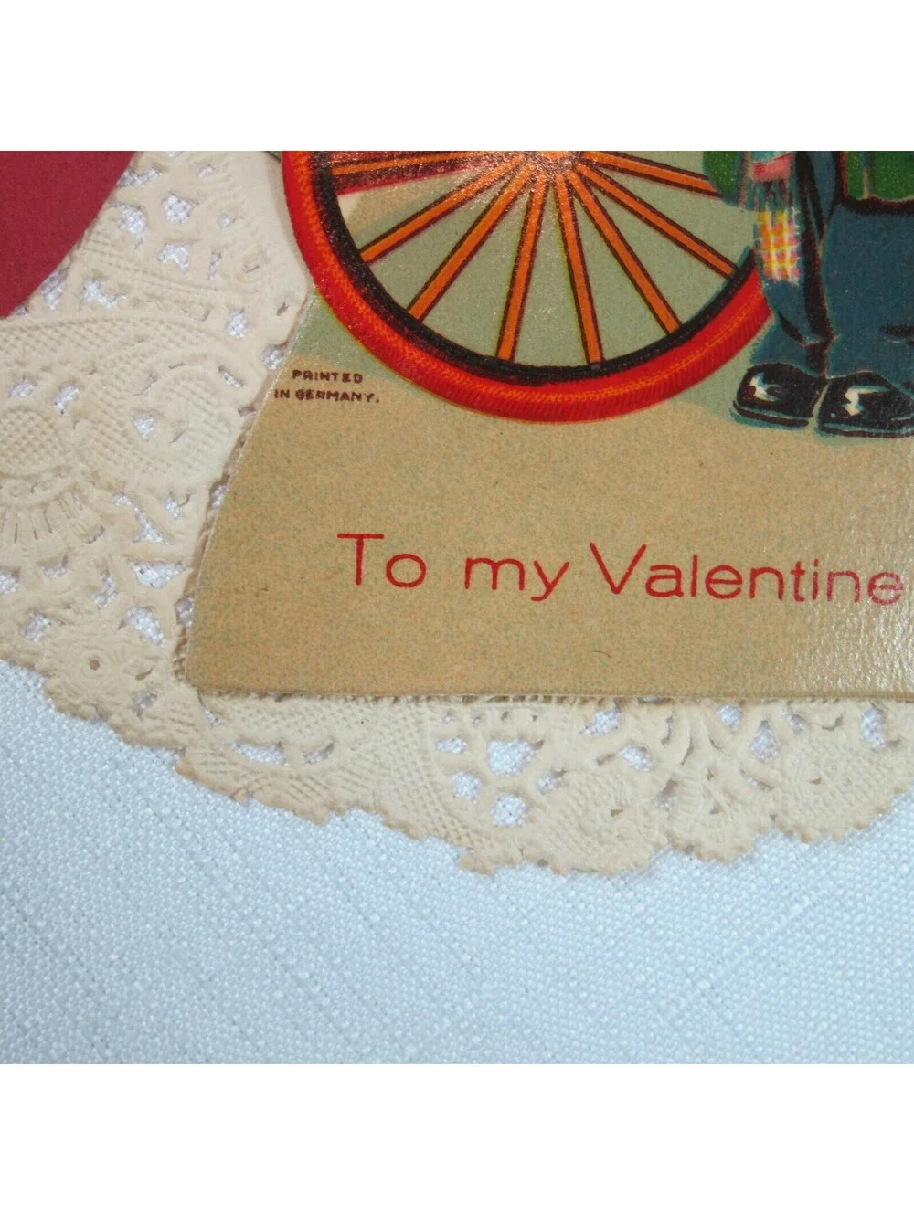 Vintage 1931 Valentine Card Mechanical Boy w/ Birds Wagon Own True Love Germany